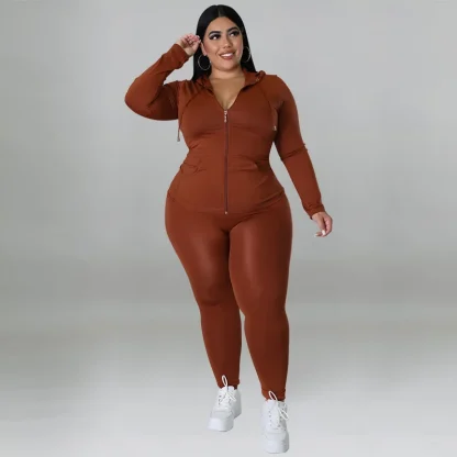 Solid Zipper Plus Size Tracksuit - Image 2