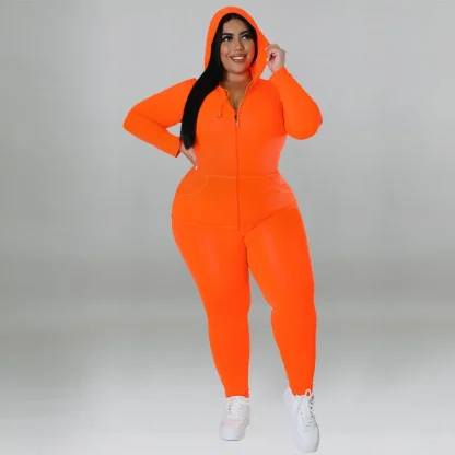 Solid Zipper Plus Size Tracksuit - Image 3