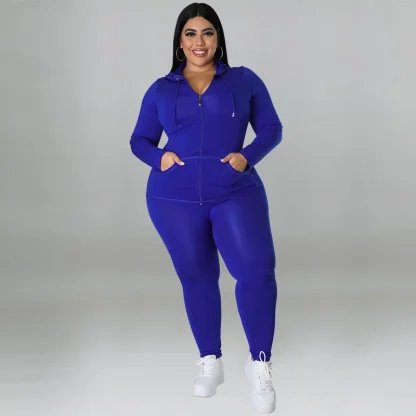 Solid Zipper Plus Size Tracksuit - Image 4