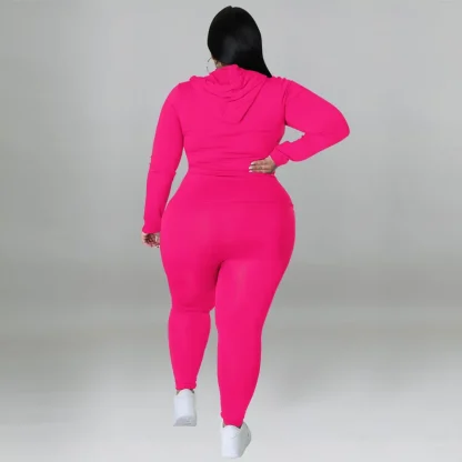 Solid Zipper Plus Size Tracksuit - Image 5