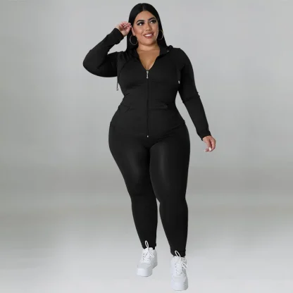 Solid Zipper Plus Size Tracksuit