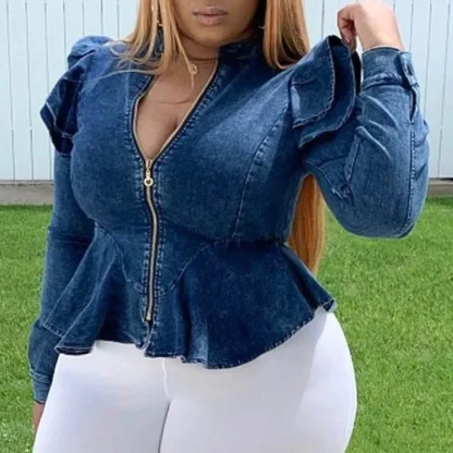 Ruffle Chic Plus Size Denim Coat - Image 2
