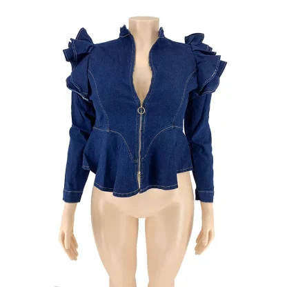 Ruffle Chic Plus Size Denim Coat - Image 4