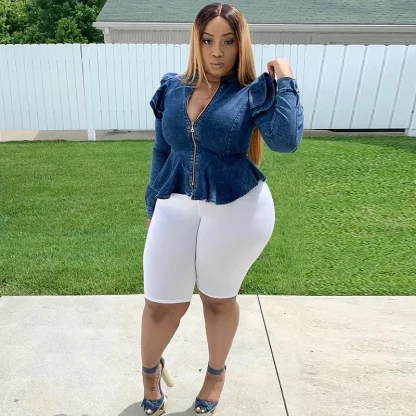 Ruffle Chic Plus Size Denim Coat