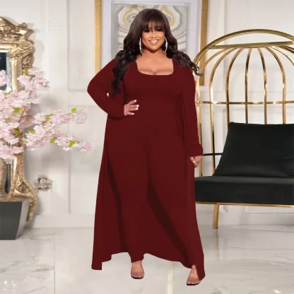 Autumn Plus Size Ribbed Jacket Set - Image 4