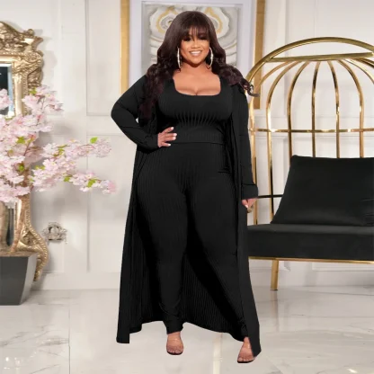 Autumn Plus Size Ribbed Jacket Set