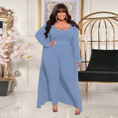 Autumn Plus Size Ribbed Jacket Set - Image 6