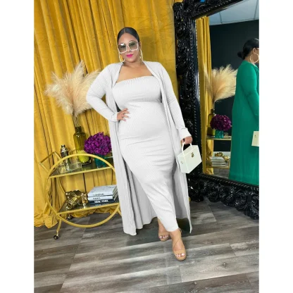 Chic Ribbed Plus Size Long Jacket - Image 3