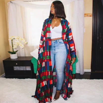 Elegant Plaid Plus Size Jacket Dress - Image 2