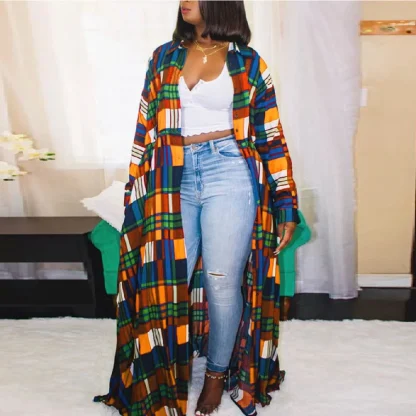 Elegant Plaid Plus Size Jacket Dress - Image 3
