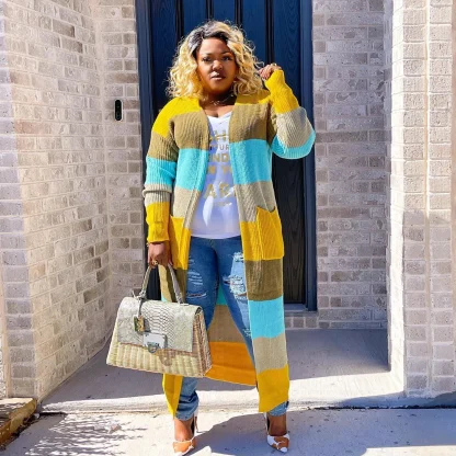 Chic Striped Plus Size Fall Trench - Image 2
