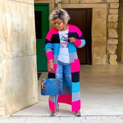 Chic Striped Plus Size Fall Trench