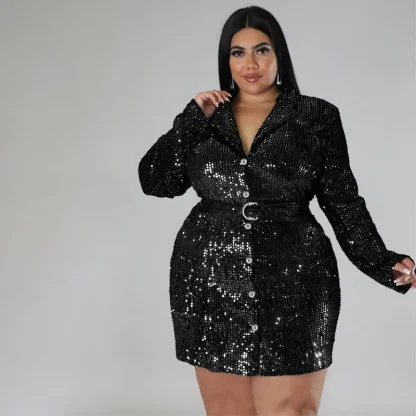 Elegant Sequin Plus Size Dress Coat - Image 6