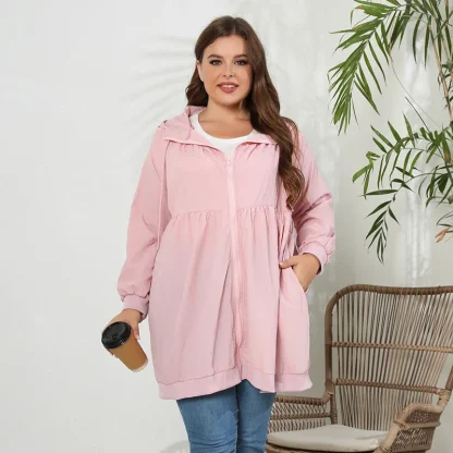 Long-Sleeved Hooded Plus Size Jacket - Image 5