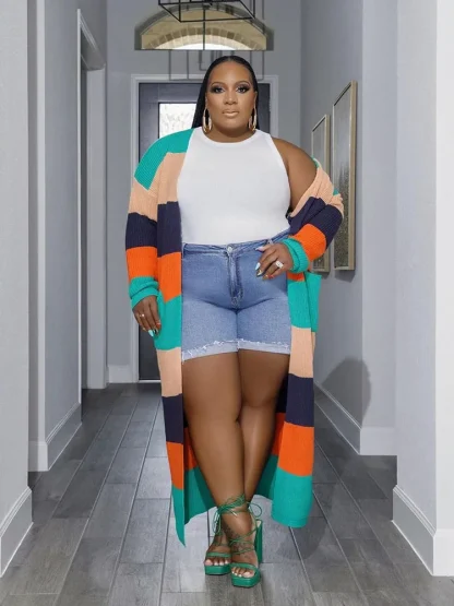 Chic Plus Size Long Knitted Coat - Image 2