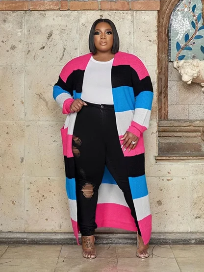 Chic Plus Size Long Knitted Coat - Image 3