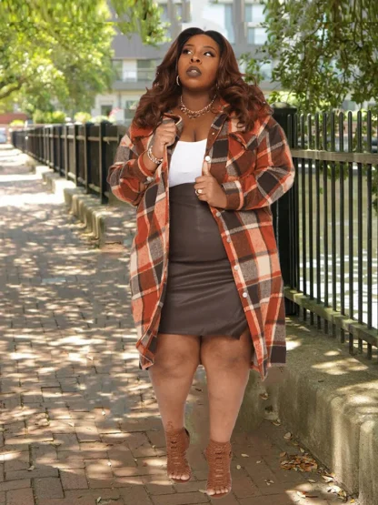 Stylish Plaid Plus Size Coat - Image 2