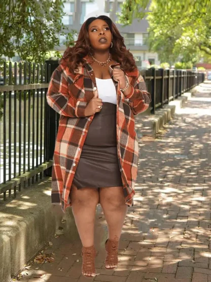 Stylish Plaid Plus Size Coat - Image 3