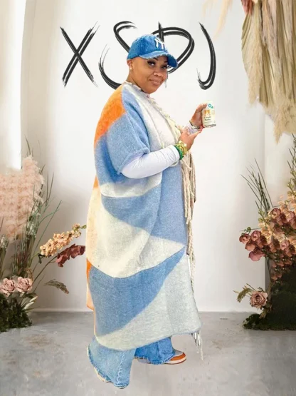 Tassel Trim Plus Size Knitted Coat - Image 3