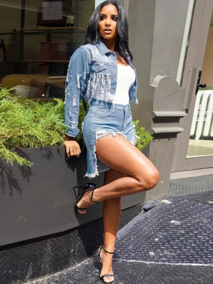 Tassel Plus Size Denim Jacket - Image 2