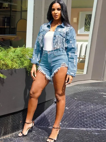 Tassel Plus Size Denim Jacket - Image 3