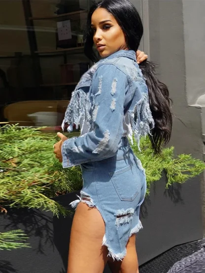 Tassel Plus Size Denim Jacket - Image 4