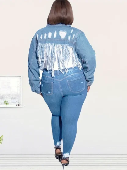Tassel Plus Size Denim Jacket - Image 6