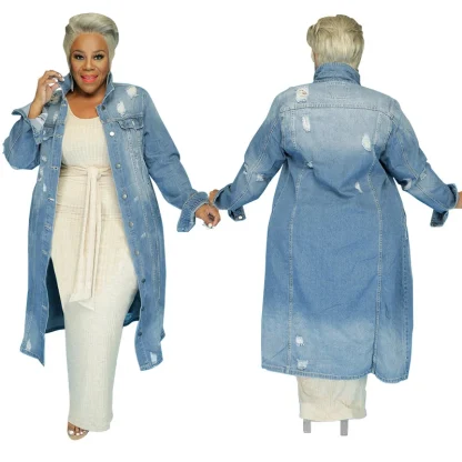 Rugged Ripped Plus Size Denim Coat - Image 2