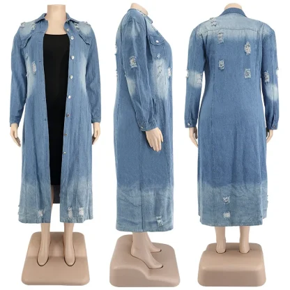 Rugged Ripped Plus Size Denim Coat - Image 3