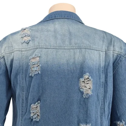 Rugged Ripped Plus Size Denim Coat - Image 5