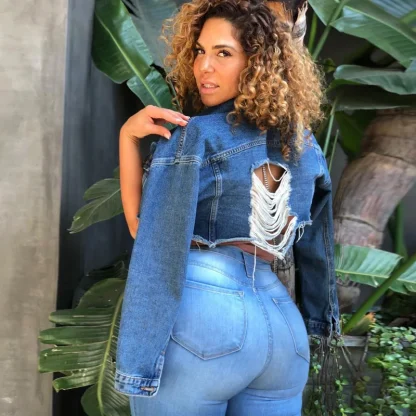 Ripped Plus Size Jean Jacket - Image 2