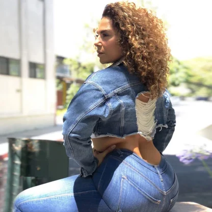 Ripped Plus Size Jean Jacket - Image 4
