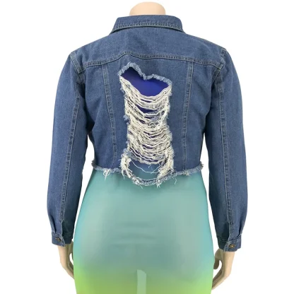 Ripped Plus Size Jean Jacket - Image 6