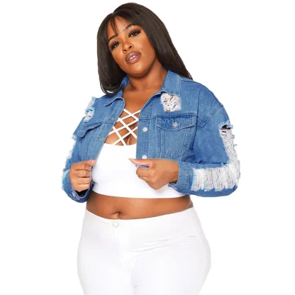 Stylish Plus Size Denim Coat - Image 4
