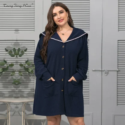 Navy Collar Plus Size Dress Coat - Image 2