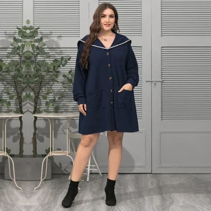 Navy Collar Plus Size Dress Coat - Image 3