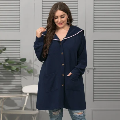 Navy Collar Plus Size Dress Coat - Image 4