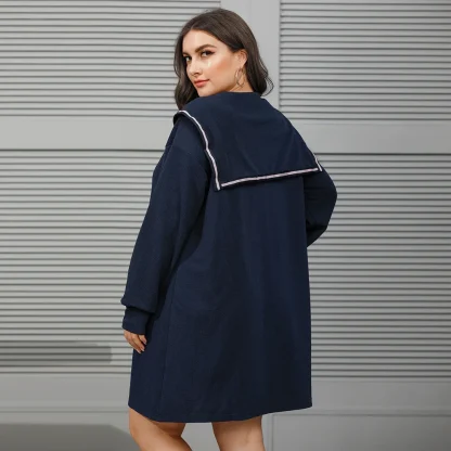 Navy Collar Plus Size Dress Coat - Image 5