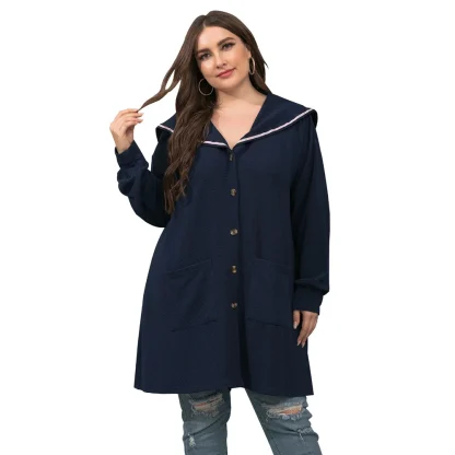 Navy Collar Plus Size Dress Coat