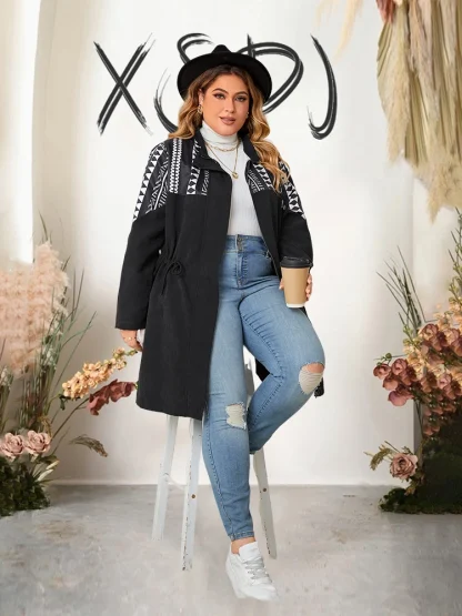 Chic Plus Size Zipper Coat - Image 6