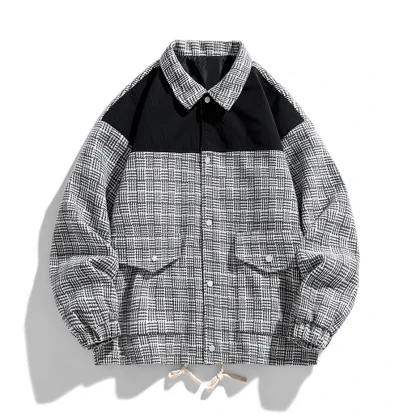 Patchwork Button Plus Size Jacket