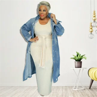 Plus Size Denim Long Jacket