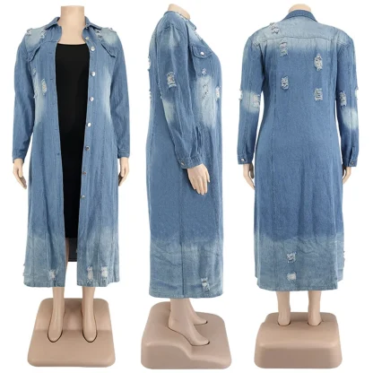 Plus Size Denim Long Jacket - Image 4
