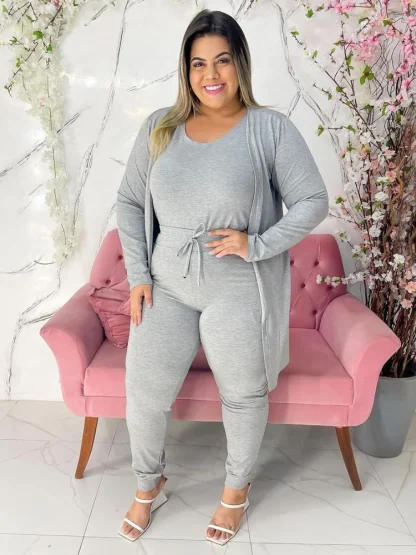 Plus Size Jumpsuit with Cardigan - Image 3