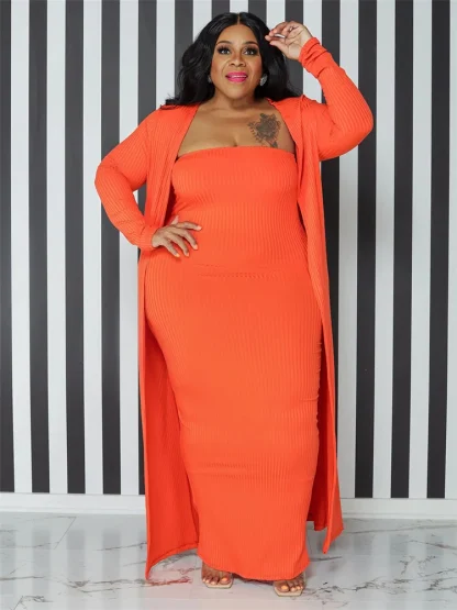 Plus Size Maxi Dress Set with Coat - Image 3