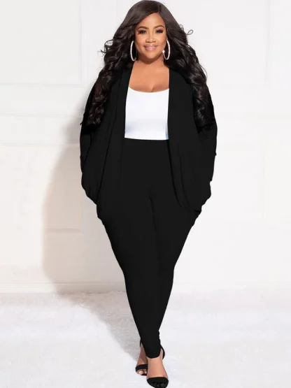 Plus Size Draped Coat Set