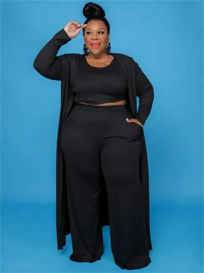 Plus Size Long Sleeve Cardigan Set