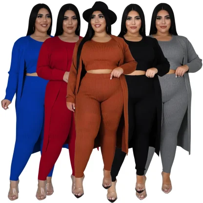 Plus Size 3 Piece Tracksuit Coat Set - Image 7