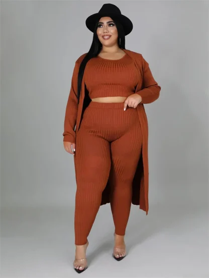 Plus Size 3 Piece Tracksuit Coat Set - Image 3