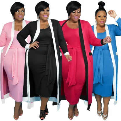 Plus Size Dress with Belt Coat - Image 3